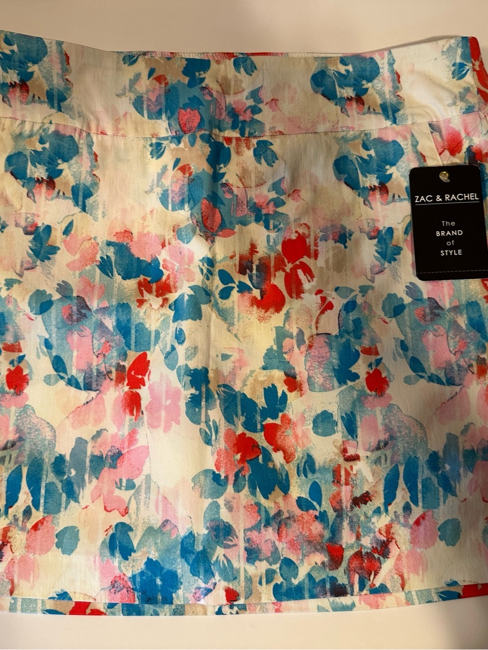 Zac & Rachel Cream Skirt with Blue Pink and Red Floral Print